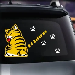 Cartoon Cat Moving Tail Paws Sticker Window Reflective Sheeting Car Decal Rear Wiper Funny Outside Styling Windshield Auto Vehicle Decoration