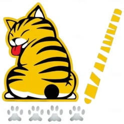 Cartoon Cat Moving Tail Paws Sticker Window Reflective Sheeting Car Decal Rear Wiper Funny Outside Styling Windshield Auto Vehicle Decoration