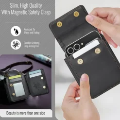 CaseMe Luxury Universal Case for Samsung Z Flip 6 5 MOTO Flip Hot Selling Shoulder Wristrap Magnetic Leather Universal Phone Bag
