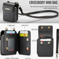 CaseMe Luxury Universal Case for Samsung Z Flip 6 5 MOTO Flip Hot Selling Shoulder Wristrap Magnetic Leather Universal Phone Bag