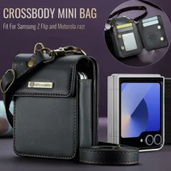CaseMe Luxury Universal Case for Samsung Z Flip 6 5 MOTO Flip Hot Selling Shoulder Wristrap Magnetic Leather Universal Phone Bag