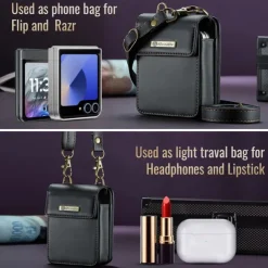 CaseMe Luxury Universal Case for Samsung Z Flip 6 5 MOTO Flip Hot Selling Shoulder Wristrap Magnetic Leather Universal Phone Bag