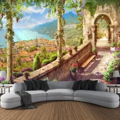 Castle Garden Scenery Tapestry Art Decoration Curtain Hanging Family Bedroom Living Room Decoration