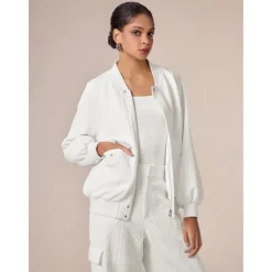 Casual Crew Neck Textured Raglan Sleeve Bomber Jacket