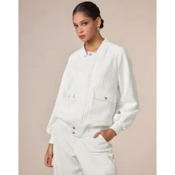 Casual Crew Neck Textured Raglan Sleeve Bomber Jacket