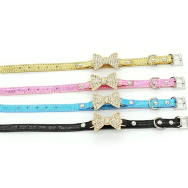 Cat Dog Collar Adjustable / Retractable Rhinestone Bowknot