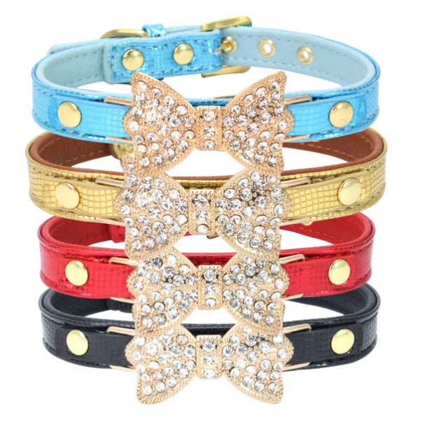 Cat Dog Collar Adjustable / Retractable Rhinestone Bowknot