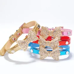 Cat Dog Collar Adjustable / Retractable Rhinestone Bowknot