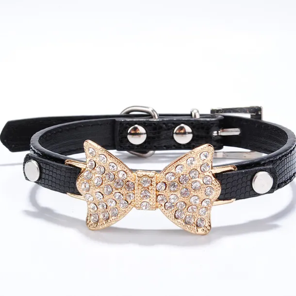 Cat Dog Collar Adjustable / Retractable Rhinestone Bowknot