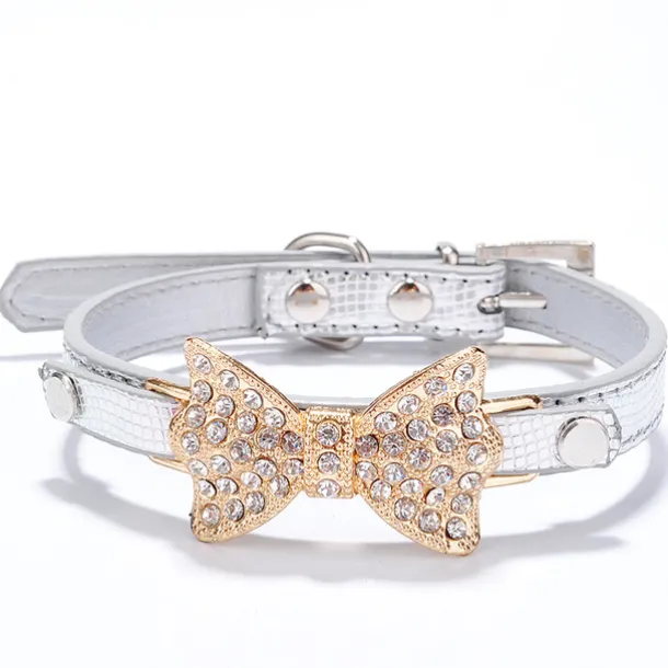 Cat Dog Collar Adjustable / Retractable Rhinestone Bowknot