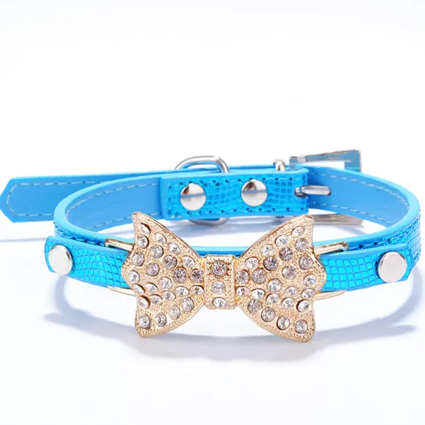 Cat Dog Collar Adjustable / Retractable Rhinestone Bowknot