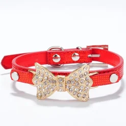 Cat Dog Collar Adjustable / Retractable Rhinestone Bowknot