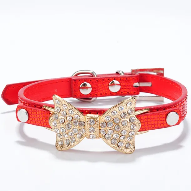 Cat Dog Collar Adjustable / Retractable Rhinestone Bowknot