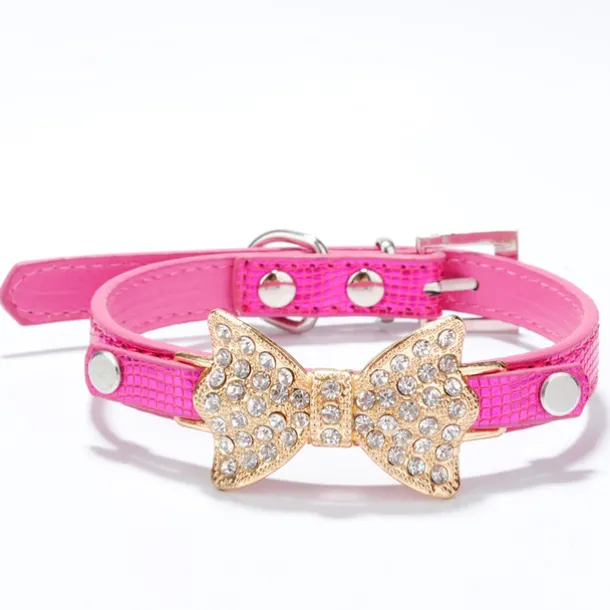 Cat Dog Collar Adjustable / Retractable Rhinestone Bowknot