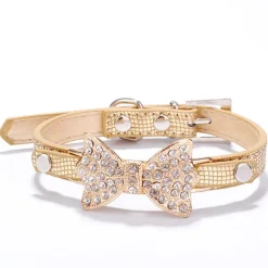 Cat Dog Collar Adjustable / Retractable Rhinestone Bowknot