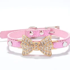 Cat Dog Collar Adjustable / Retractable Rhinestone Bowknot