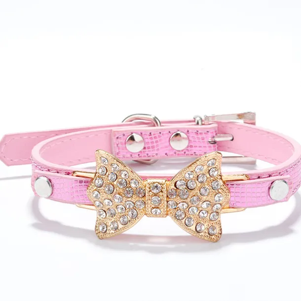 Cat Dog Collar Adjustable / Retractable Rhinestone Bowknot