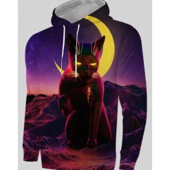 Cat Hoodie Pullover Halloween 3D Front Pocket Graphic For Couple's Men's Women's Adults' Halloween Carnival Masquerade 3D Print Party Casual Daily