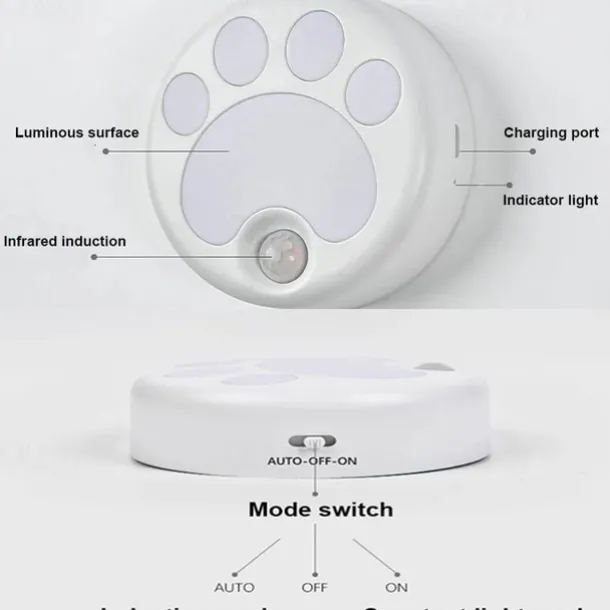 Cat LED Night Light USB Rechargeable with Motion Sensor, Dimmable Desk Lamp for Bedroom, Bedside, Kitchen, Closet and Stairs 1pc