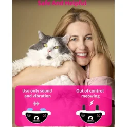 Cat Shock Collar with Remote dog Shock CollarCat Training Collar for Cat Stop Meowing Cat Meow Collar with 2 Modes Remote Training and Auto Anti-Meow Safe and Helpful