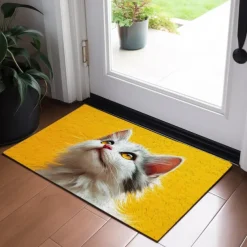 Cat Yellow Doormat Non-Slip Oil Proof Rug Indoor Outdoor Mat Bedroom Decor Bathroom Mat Entrance Rug Door Mat