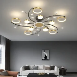 Ceiling Chandelier 10 Heads Mid Century Pendant Lighting, Ceiling Light Fixture Semi Flush Mount, Pendant Light Fixture for Living Room Kitchen Bedroom 110-240V ONLY DIMMABLE with REMOTE CONTROL