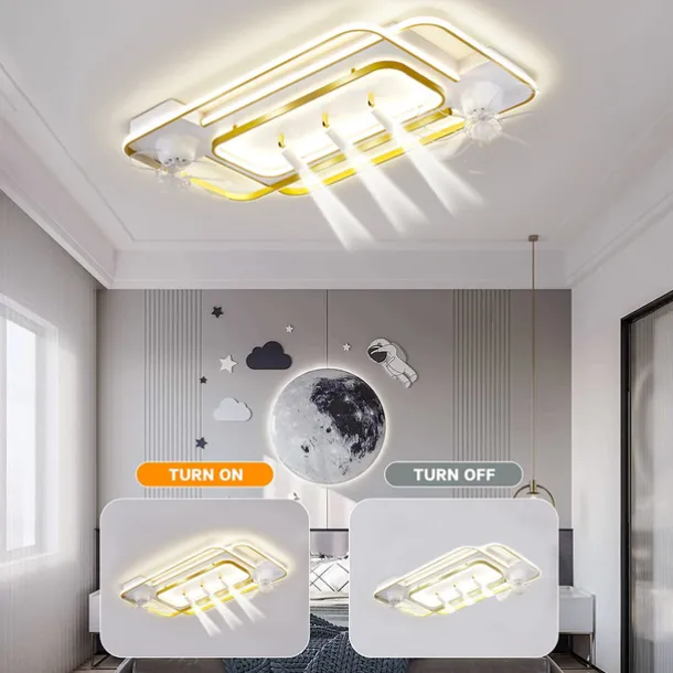 Ceiling Fan with Light 3 Spotlight App & Remote Control 101cm Dimmable 6 Wind Speeds Modern Ceiling Fan for Bedroom, Living Room 110-240V