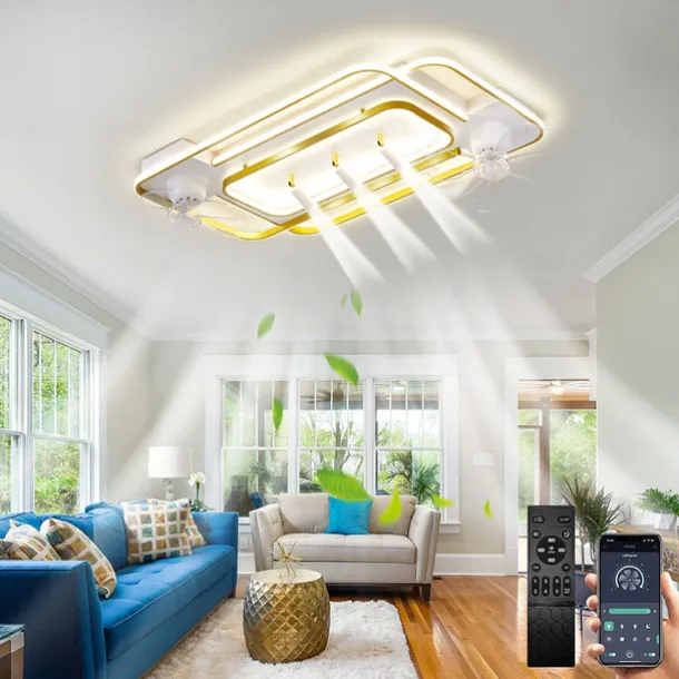 Ceiling Fan with Light 3 Spotlight App & Remote Control 101cm Dimmable 6 Wind Speeds Modern Ceiling Fan for Bedroom, Living Room 110-240V