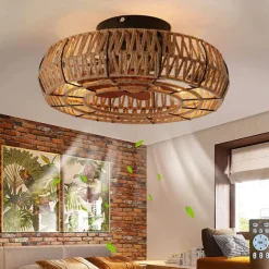 Ceiling Fan with Light and Remote, 20" Cage Low Profile Bladeless Farmhouse Flush Mount Boho Ceiling Fans Light, Enclosed Industrial Ceiling Fan 6 Speed Reversible w/ 4 Bulbs.