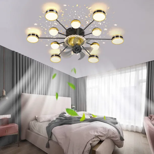 Ceiling Fan with Light App & Remote Control 102 cm Dimmable 6 Wind Speeds Sputnik Design Projection Modern Ceiling Fan for Bedroom, Living Room, Small Room 110-240V