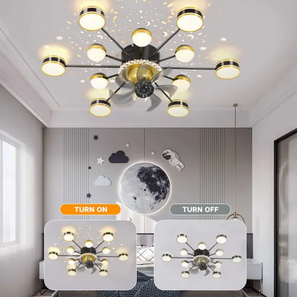 Ceiling Fan with Light App & Remote Control 102 cm Dimmable 6 Wind Speeds Sputnik Design Projection Modern Ceiling Fan for Bedroom, Living Room, Small Room 110-240V