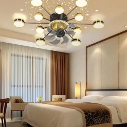 Ceiling Fan with Light App & Remote Control 102 cm Dimmable 6 Wind Speeds Sputnik Design Projection Modern Ceiling Fan for Bedroom, Living Room, Small Room 110-240V
