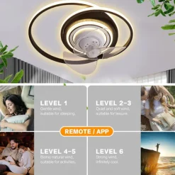 Ceiling Fan with Light Circle Design App & Remote Control 50cm Dimmable 6 Wind Speeds Modern Ceiling Fan for Bedroom, Living Room, Small Room 110-240V