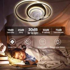 Ceiling Fan with Light Circle Design App & Remote Control 50cm Dimmable 6 Wind Speeds Modern Ceiling Fan for Bedroom, Living Room, Small Room 110-240V