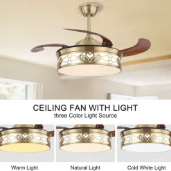 Ceiling Fan with Light Circle Design App & Remote Control Crystal 50cm Dimmable 6 Wind Speeds Modern Ceiling Fan for Bedroom, Living Room, Small Room 110-240V