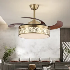 Ceiling Fan with Light Circle Design App & Remote Control Crystal 50cm Dimmable 6 Wind Speeds Modern Ceiling Fan for Bedroom, Living Room, Small Room 110-240V