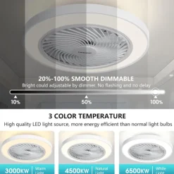 Ceiling Fan with Light 50cm 19.66in 30W*2 Macarone Safe Stepless Dimming Ceiling Fan Light Including Remote Control APP Control for Timed Six Speed Embedded Ceiling Fan with Light AC110V AC220V