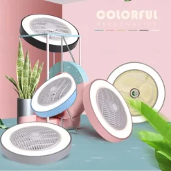 Ceiling Fan with Light 50cm 19.66in 30W*2 Macarone Safe Stepless Dimming Ceiling Fan Light Including Remote Control APP Control for Timed Six Speed Embedded Ceiling Fan with Light AC110V AC220V