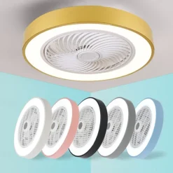Ceiling Fan with Light 50cm 19.66in 30W*2 Macarone Safe Stepless Dimming Ceiling Fan Light Including Remote Control APP Control for Timed Six Speed Embedded Ceiling Fan with Light AC110V AC220V