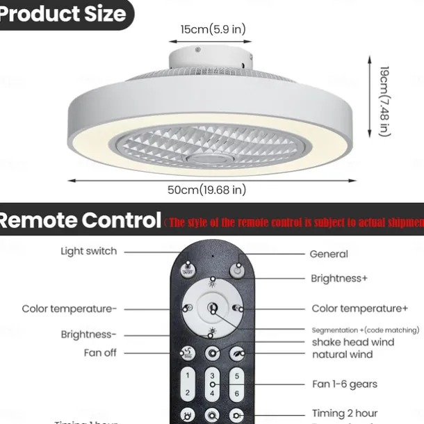 Ceiling Fan with Light 50cm 19.66in 30W*2 Macarone Safe Stepless Dimming Ceiling Fan Light Including Remote Control APP Control for Timed Six Speed Embedded Ceiling Fan with Light AC110V AC220V