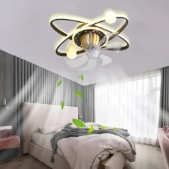 Ceiling Fan with Light Dimmable Circle Design Crystal 57cm 6 Wind Speeds Modern Ceiling Fan for Bedroom, Living Room App & Remote Control 110-240V