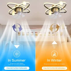 Ceiling Fan with Light Dimmable Circle Design Crystal 57cm 6 Wind Speeds Modern Ceiling Fan for Bedroom, Living Room App & Remote Control 110-240V