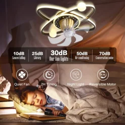 Ceiling Fan with Light Dimmable Circle Design Crystal 57cm 6 Wind Speeds Modern Ceiling Fan for Bedroom, Living Room App & Remote Control 110-240V