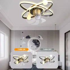 Ceiling Fan with Light Dimmable Circle Design Crystal 57cm 6 Wind Speeds Modern Ceiling Fan for Bedroom, Living Room App & Remote Control 110-240V