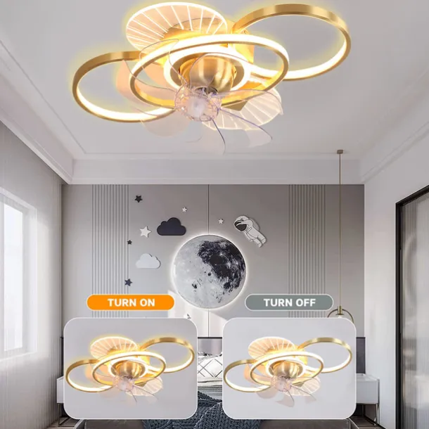 Ceiling Fan with Light Dimmable Circle Design Crystal 62cm 6 Wind Speeds Modern Ceiling Fan for Bedroom, Living Room App & Remote Control 110-240V