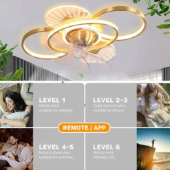 Ceiling Fan with Light Dimmable Circle Design Crystal 62cm 6 Wind Speeds Modern Ceiling Fan for Bedroom, Living Room App & Remote Control 110-240V