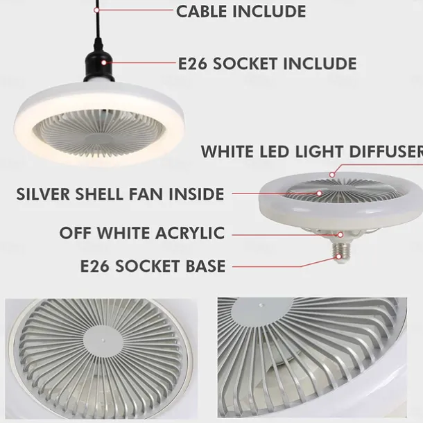 Ceiling Fan with Light Remote Control CABLE E26 SOCKET INCLUDE 10 Inch Enclosed Ceiling Fan Dimmable 3 Light Color, 3 Speed LED Low Profile Flush Mount Ceiling Fan for Kitchen