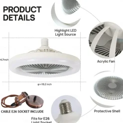 Ceiling Fan with Light Remote Control CABLE E26 SOCKET INCLUDE 10 Inch Enclosed Ceiling Fan Dimmable 3 Light Color, 3 Speed LED Low Profile Flush Mount Ceiling Fan for Kitchen