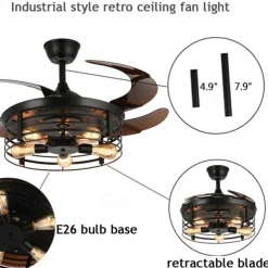 Ceiling Fan with Lights 42 Inch 5-Lights Black Rustic Ceiling Fan with Remote Warm White With Bulbs