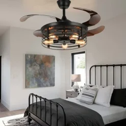 Ceiling Fan with Lights 42 Inch 5-Lights Black Rustic Ceiling Fan with Remote Warm White With Bulbs